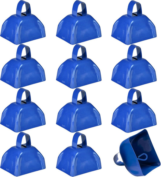 Metal Cowbells - Blue 3 Inch Cow Bells Noise Makers, Loud Call Bell with Handles for Sporting Events, V1259-DP01-A-2416