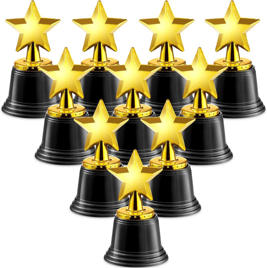 Star Trophy Awards - Pack of 12 Bulk - 4.5 Inch, Gold Award Trophies for Kids Party Favors, Props, Rewards, V1259-DP01-A-2422