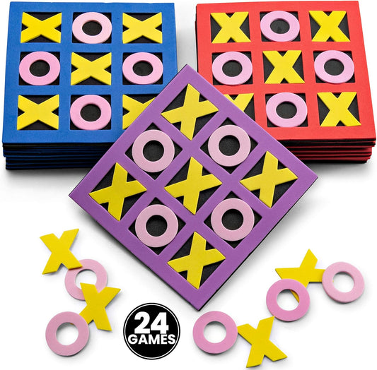 Tic Tac Toe (Bulk Pack of 24) 5"x5" Foam Tic-Tac-Toe Mini Board Game Toys for Kids, Birthday Party Favors, V1259-DP01-A-2424