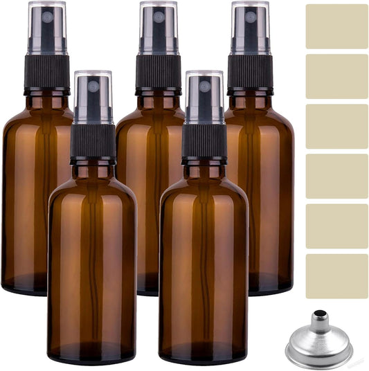 Glass Spray Bottles Amber Empty Spray Bottle Set of 5 Fine Mist Small Spraying Bottle with Funnel and Labels V1259-DP01-A-2436