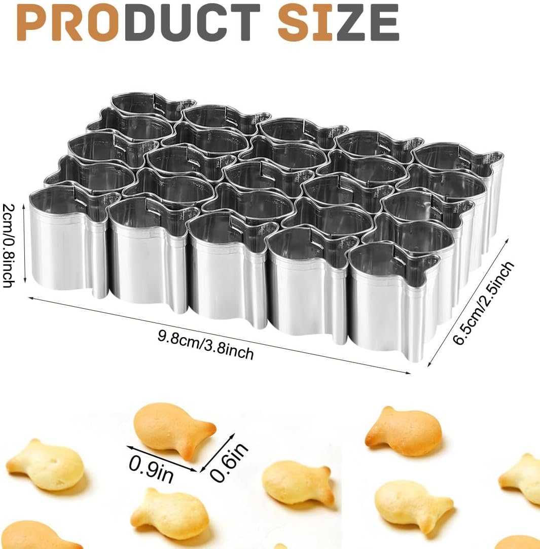 Gold Fish Cracker Cutter - 25 Cavity Fish Shaped Cookie Cutter - Stainless Steel - Silver - 1 Piece V1259-DP01-A-2443