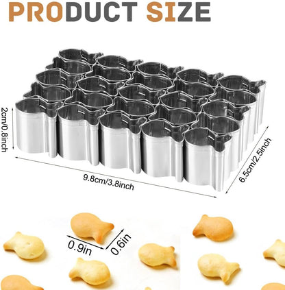 Gold Fish Cracker Cutter - 25 Cavity Fish Shaped Cookie Cutter - Stainless Steel - Silver - 1 Piece V1259-DP01-A-2443