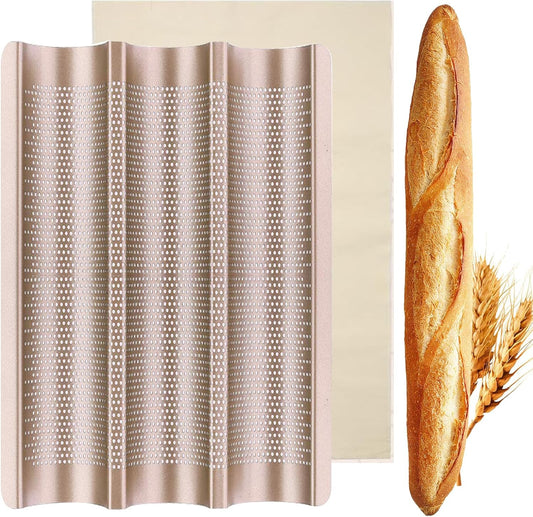 Baguette Pan, French Bread Baking Pan Perforated 3 Loaves Long Italian Bread Pan Mold Nonstick Baguettes V1259-DP01-A-2445