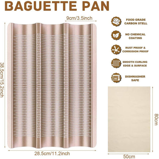 Baguette Pan, French Bread Baking Pan Perforated 3 Loaves Long Italian Bread Pan Mold Nonstick Baguettes V1259-DP01-A-2445