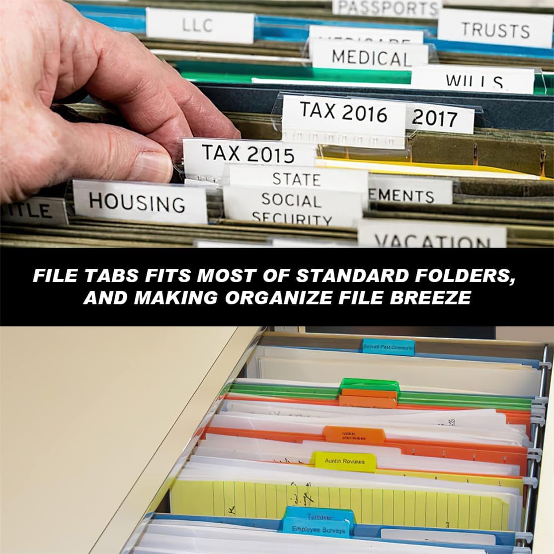 File Folder Tabs Hanging File Folder Labels 60 Sets Plastic File Tabs with Inserts for Hanging Files V1259-DP01-A-2446