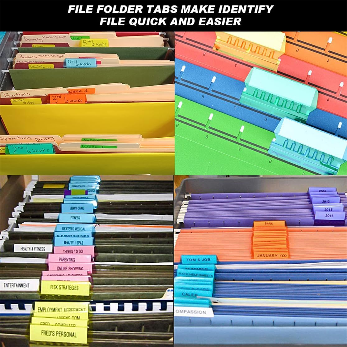 File Folder Tabs Hanging File Folder Labels 60 Sets Plastic File Tabs with Inserts for Hanging Files V1259-DP01-A-2446