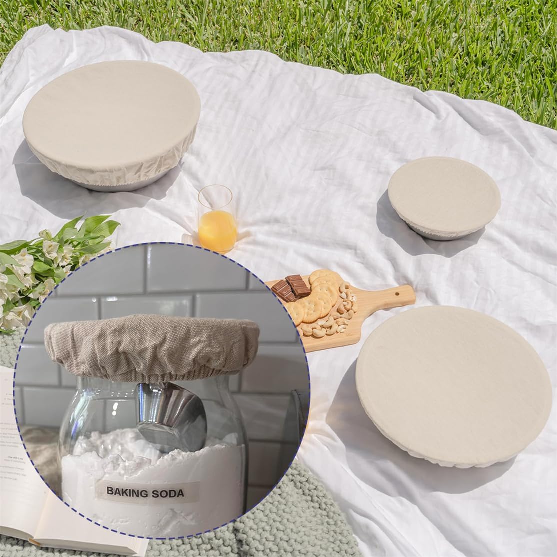 Sourdough Starter Bowl Covers 5PCS Reusable Sourdough Starter Jar Cloth Cover Elastic Fabric Caps Bread V1259-DP01-A-2448