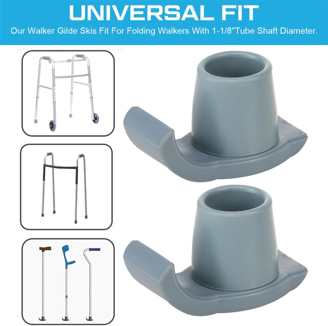 Walker Ski Glides for Folding Walker 2 Pack Rubber Walker Glide Caps Walker Replacement Accessories for V1259-DP01-A-2451