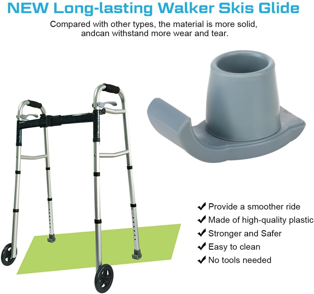 Walker Ski Glides for Folding Walker 2 Pack Rubber Walker Glide Caps Walker Replacement Accessories for V1259-DP01-A-2451