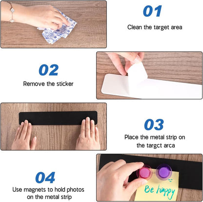 Magnetic Bulletin Board 6PCS Frameless Iron Board Strips Memo Board Bar Adhesive Backing Stainless Whiteboard V1259-DP01-A-2454
