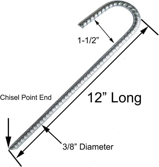 Ground Rebar Stakes Heavy Duty Steel Staples Anchors Garden Stake Pegs for Camping Tents Trampoline 12 inch, V1259-DP01-A-2482