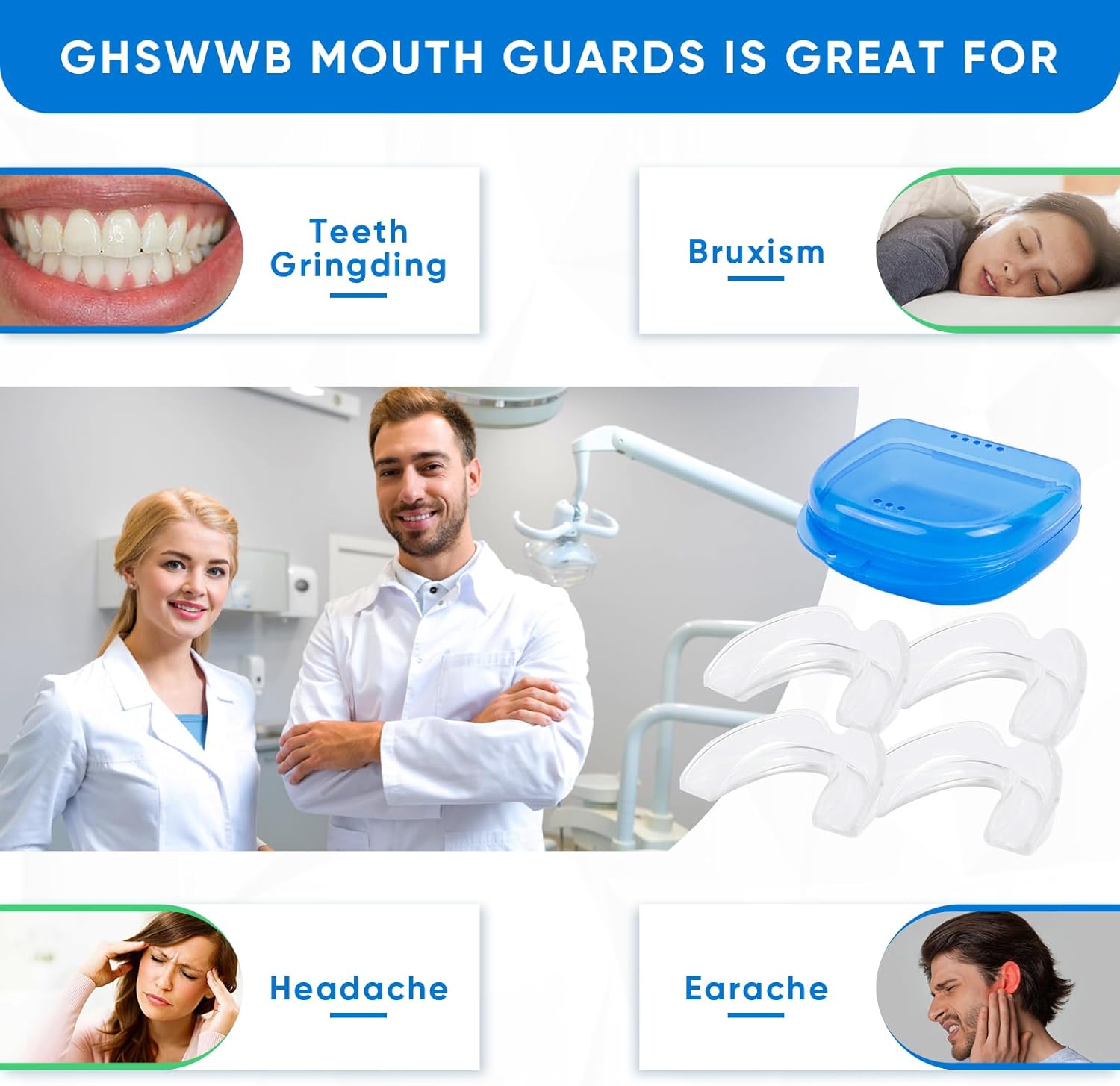 Mouth Guard for Grinding Teeth, Moldable Dental Guard for Night Sleeping - 4 Pack V1259-DP01-A-2499