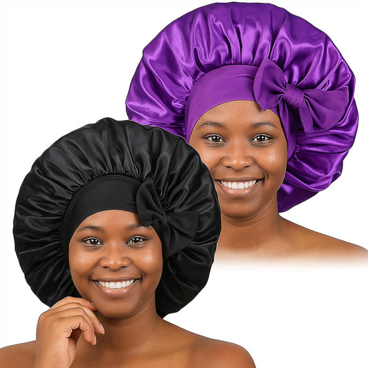 2PCS Silk Bonnet for Sleeping Women, Satin Bonnet Night Sleep Hair Cap for Curly Hair with Tie Band V1259-DP01-A-2503