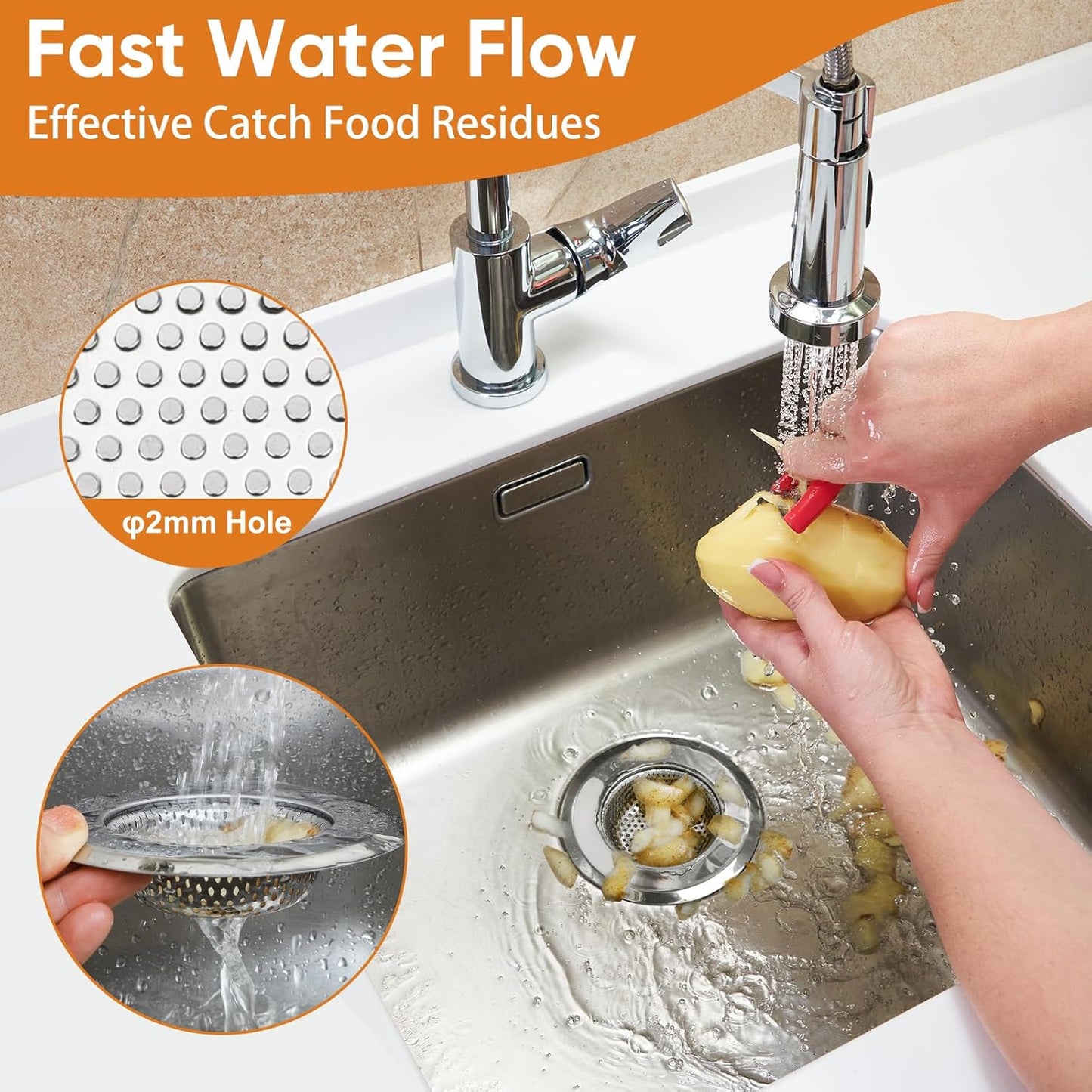Kitchen Sink Strainer 5 Pcs, 4.5 Inch/11.5cm Stainless Steel Sink Drain Strainer Kit Food Catcher for Kitchen V1259-DP01-A-2507