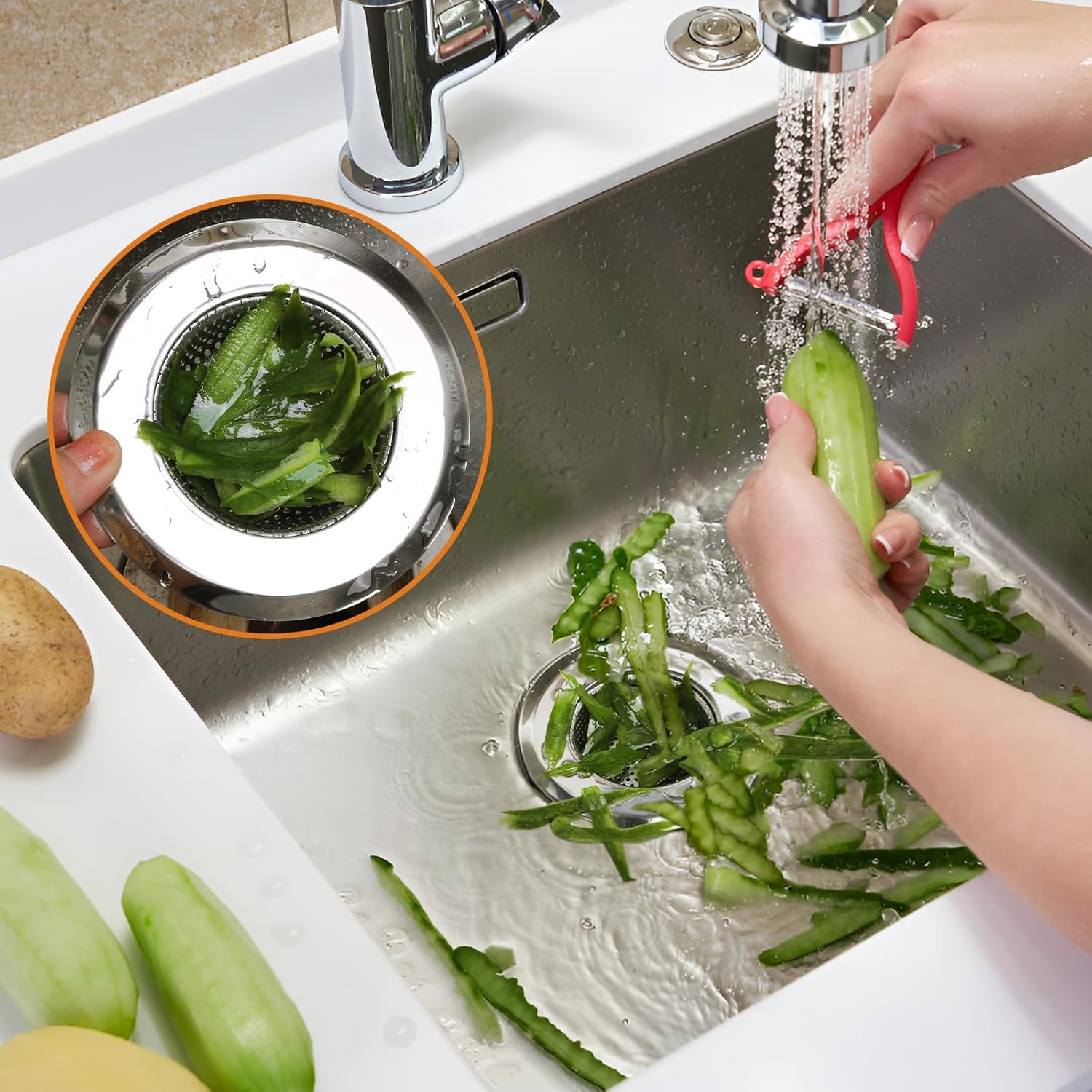 Kitchen Sink Strainer 5 Pcs, 4.5 Inch/11.5cm Stainless Steel Sink Drain Strainer Kit Food Catcher for Kitchen V1259-DP01-A-2507