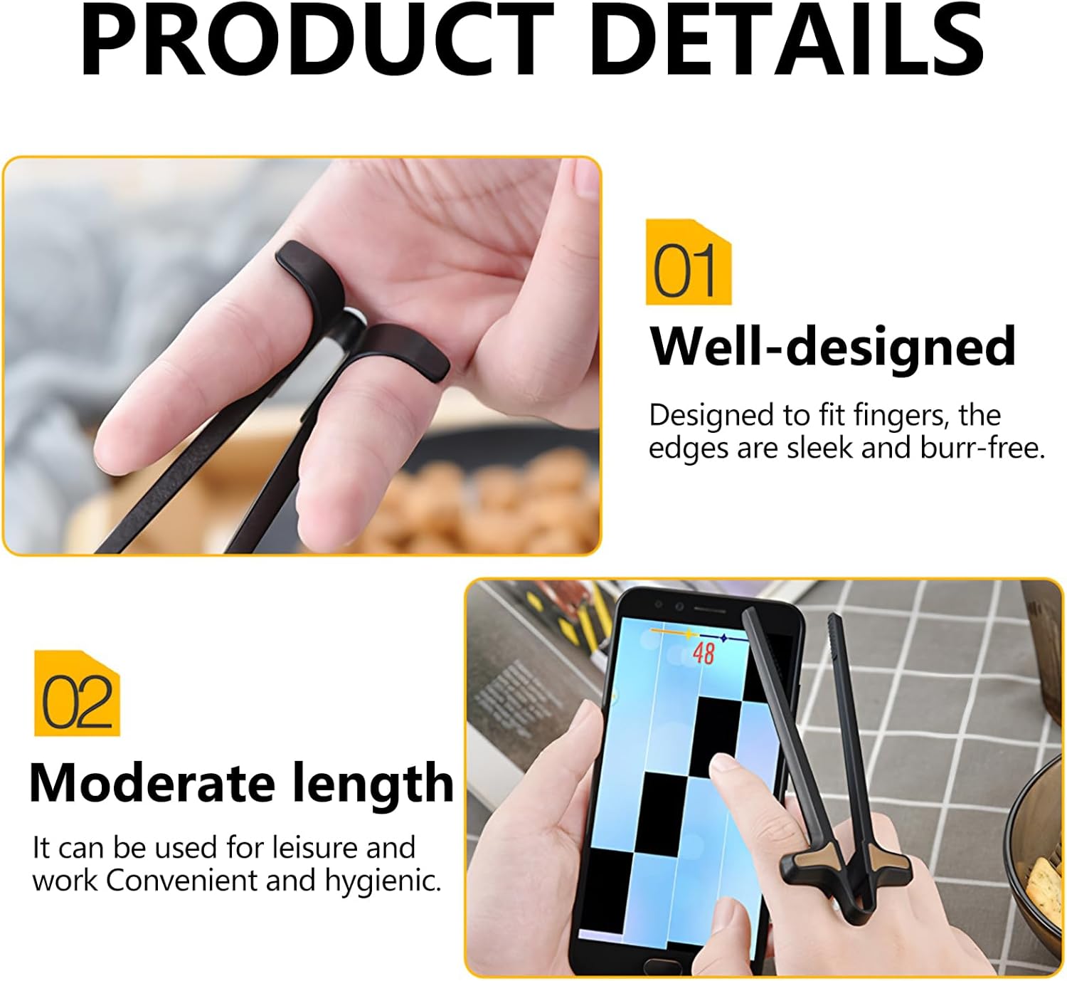 2Pcs Finger Chopsticks, Snack Chopsticks for Gamers Snack Clips Gamepad Accessories Mobile Game Accessories V1259-DP01-A-2535