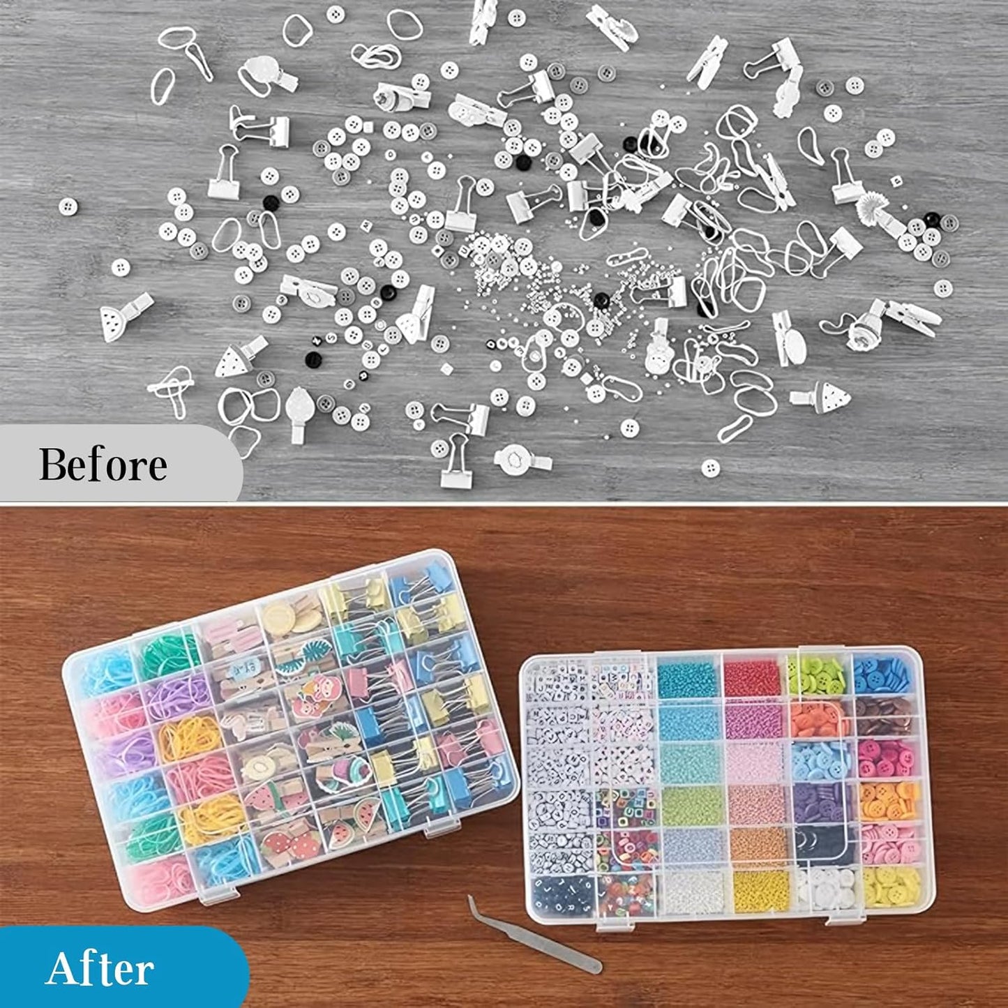 36 Grids Plastic Organizer Storage Container Box, Clear Removable Grid Box Organizer for Jewelry Tackle V1259-DP01-A-2537