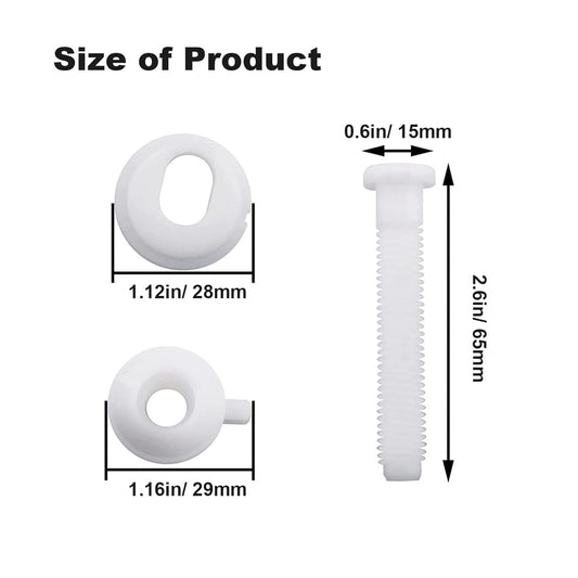 Toilet Seat Hinge Bolt Screw, 4 PCS Universal Plastic Downlock Nuts Toilet Seat Hinge Bolts Replacement Parts V1259-DP01-A-2545