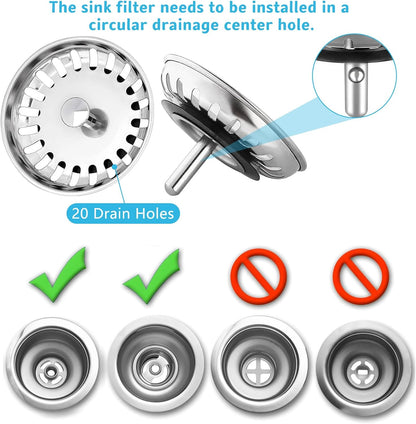 2 Pack Kitchen Sink Strainer, Stainless Steel Sink Drain Stopper, 3.15 Inch/8cm Sink Plug V1259-DP01-A-2547
