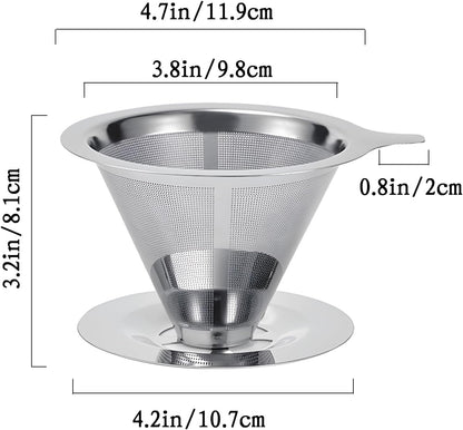 Pour Over Coffee Dripper, Reusable Stainless Steel Pour Over Coffee Filter Paperless Permanent Coffee V1259-DP01-A-2552