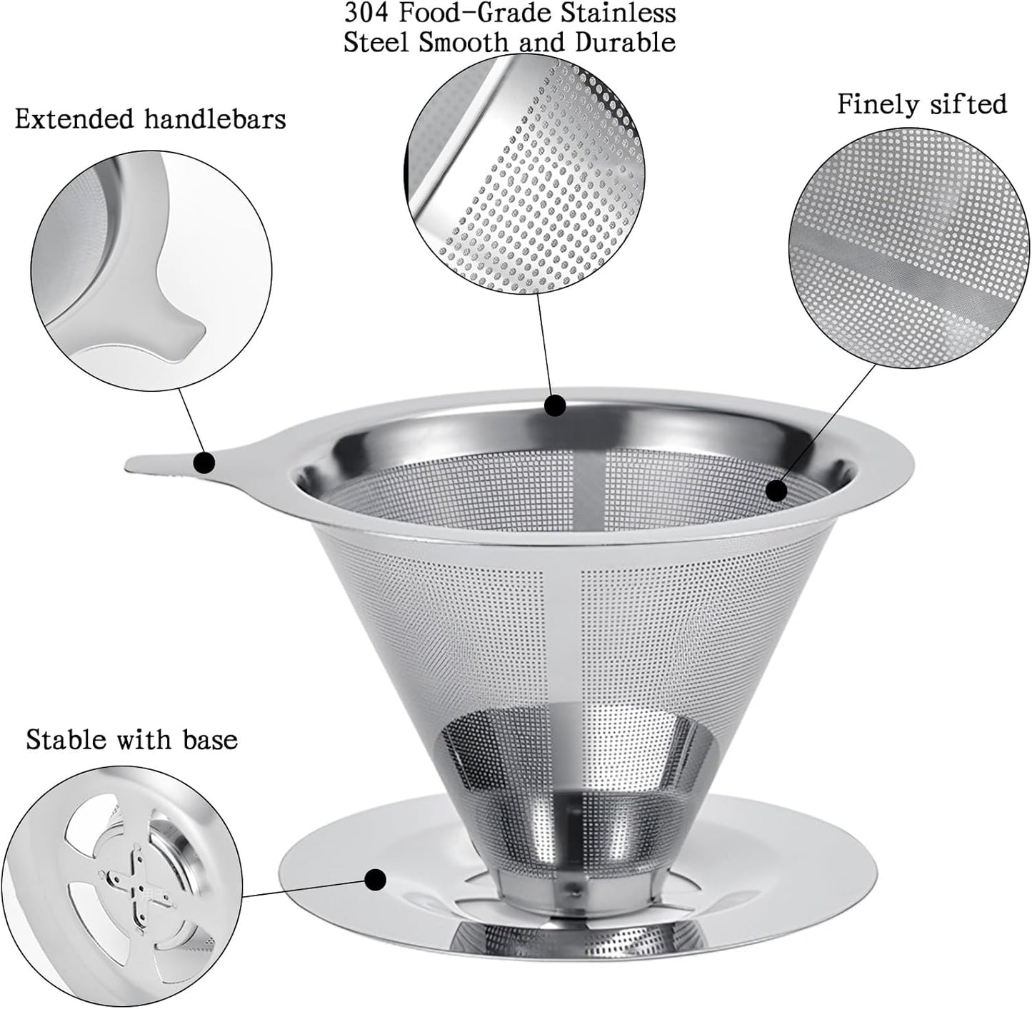 Pour Over Coffee Dripper, Reusable Stainless Steel Pour Over Coffee Filter Paperless Permanent Coffee V1259-DP01-A-2552