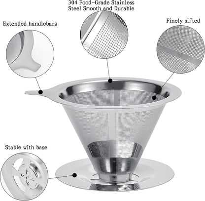 Pour Over Coffee Dripper, Reusable Stainless Steel Pour Over Coffee Filter Paperless Permanent Coffee V1259-DP01-A-2552