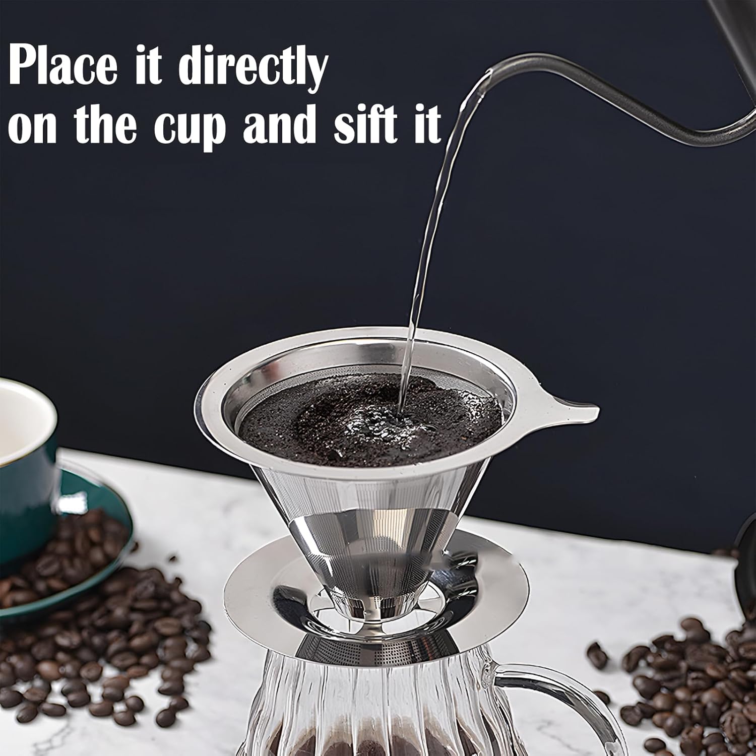 Pour Over Coffee Dripper, Reusable Stainless Steel Pour Over Coffee Filter Paperless Permanent Coffee V1259-DP01-A-2552