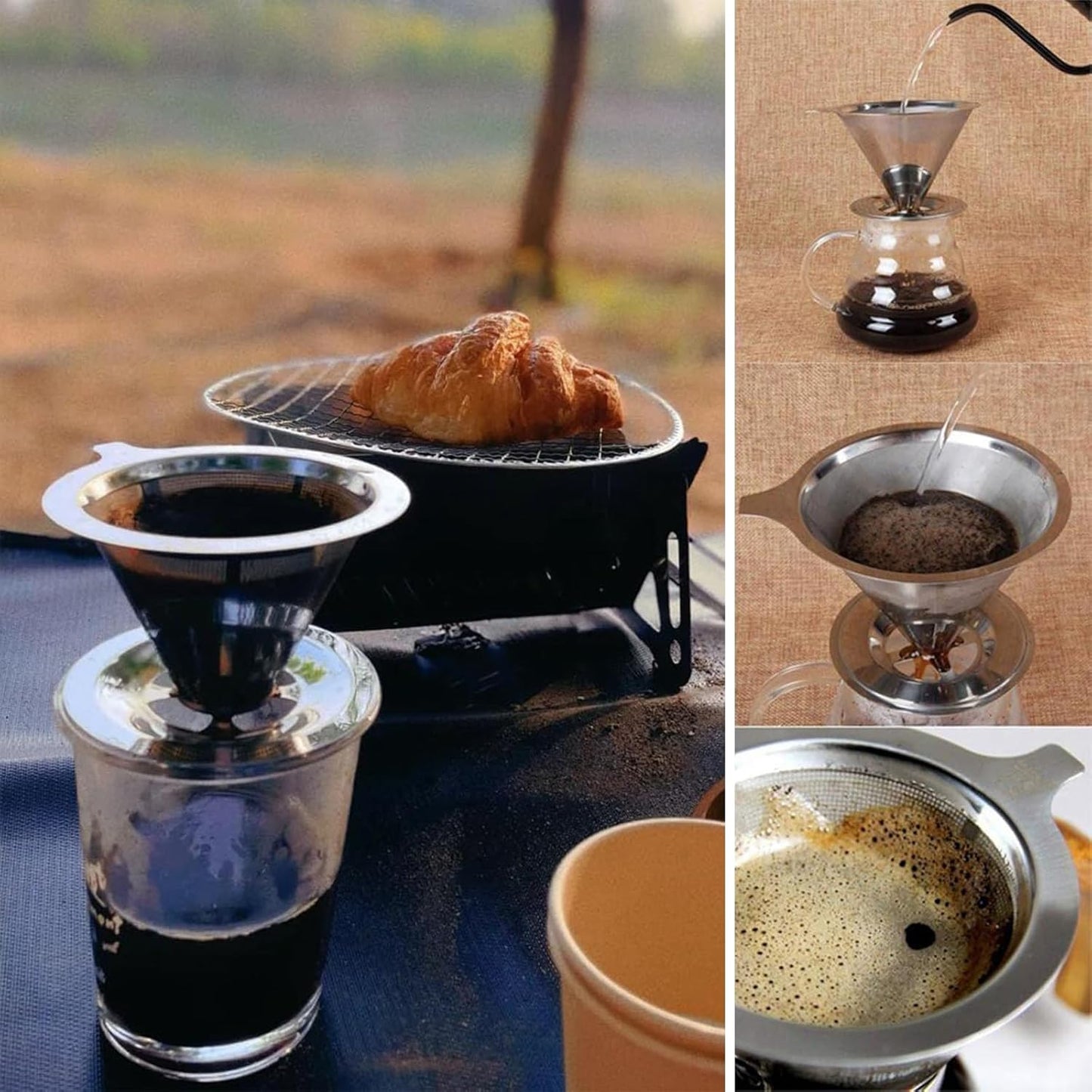 Pour Over Coffee Dripper, Reusable Stainless Steel Pour Over Coffee Filter Paperless Permanent Coffee V1259-DP01-A-2552