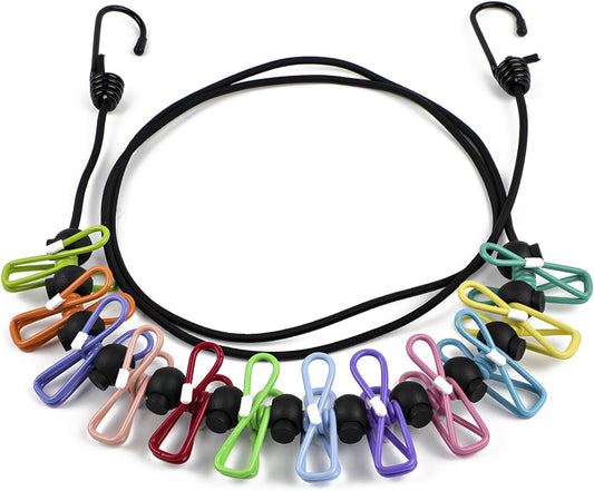 Travel Clothesline, Portable Clothes Line Outdoor with 12 Clips Elastic Clothesline for Indoor Outdoor V1259-DP01-A-2556