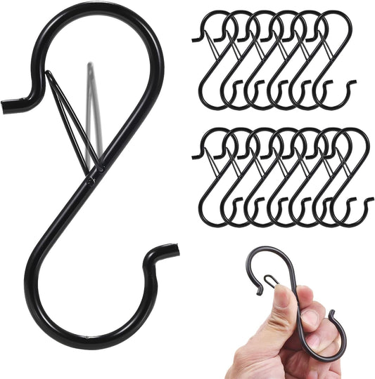 12 Pcs S Hooks for Hanging, Heavy Duty Metal S Shaped Hooks with Safety Buckle for Plants, Pots, Towels and V1259-DP01-A-2557