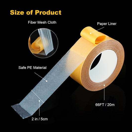 Double Sided Tape Heavy Duty, 2 in X 66 FT (20m) Double Sided Adhesive Tape Super Sticky Carpet Tape Fabric V1259-DP01-A-2558