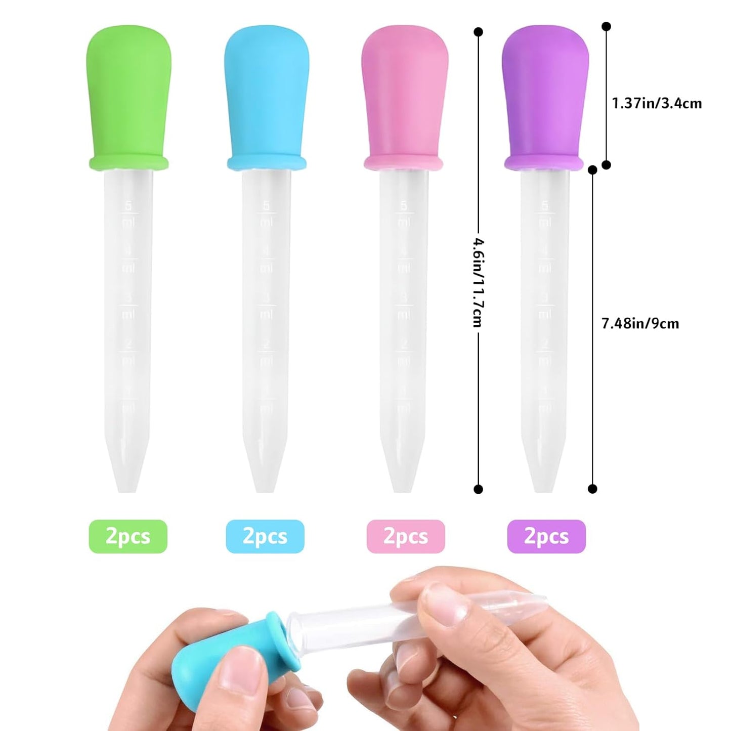8 Pcs Silicone Liquid Droppers, 5ML Plastic Eye Dropper Pipettes for Science Experiments Gummy Making Kitchen V1259-DP01-A-2561
