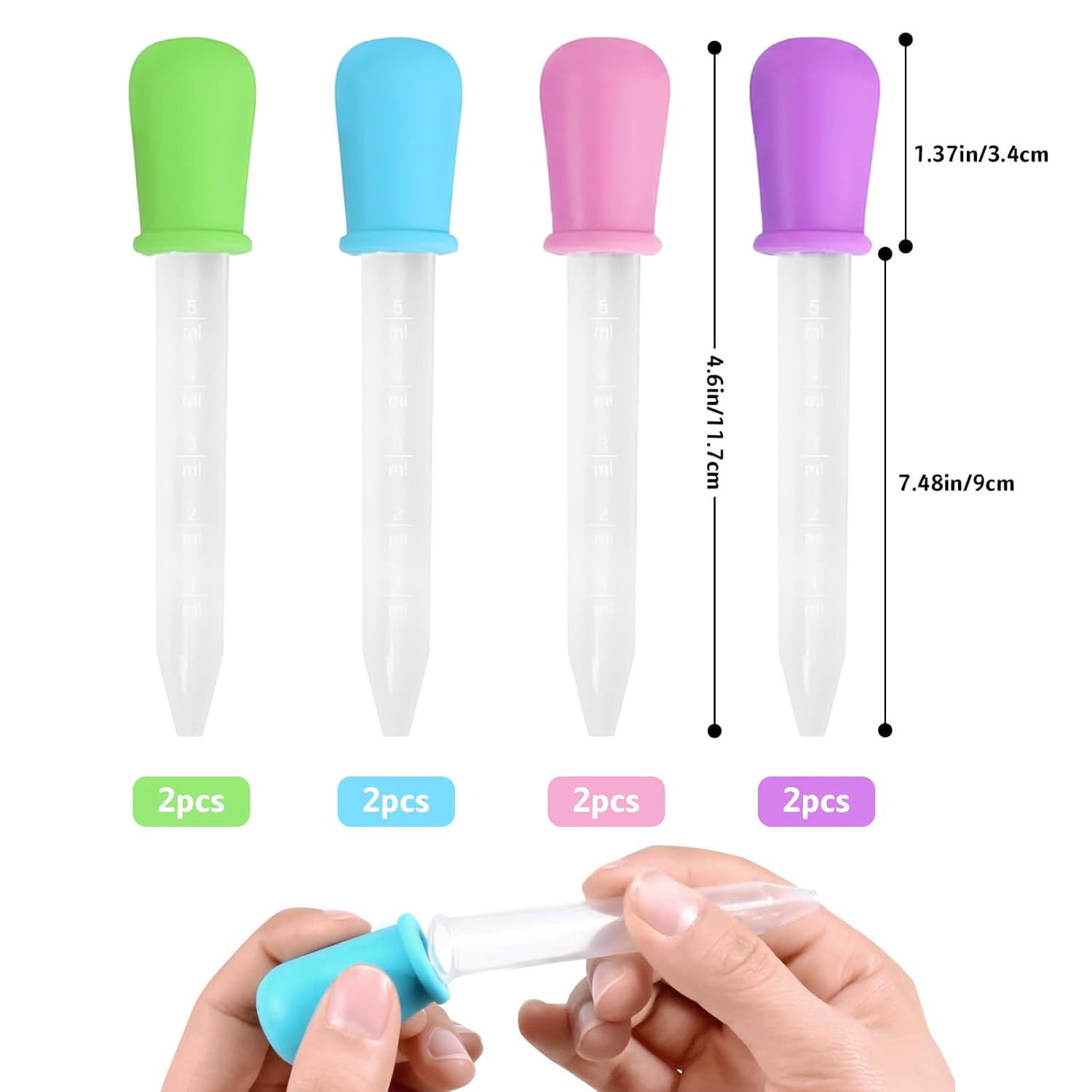 8 Pcs Silicone Liquid Droppers, 5ML Plastic Eye Dropper Pipettes for Science Experiments Gummy Making Kitchen V1259-DP01-A-2561
