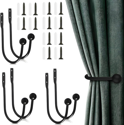 6 Pcs Curtain Holdbacks Curtain Tiebacks, U Shaped Curtain Hooks Wall Mount Window Curtain Holder (Black) V1259-DP01-A-2562