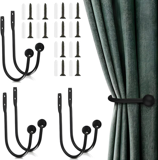 6 Pcs Curtain Holdbacks Curtain Tiebacks, U Shaped Curtain Hooks Wall Mount Window Curtain Holder (Black) V1259-DP01-A-2562