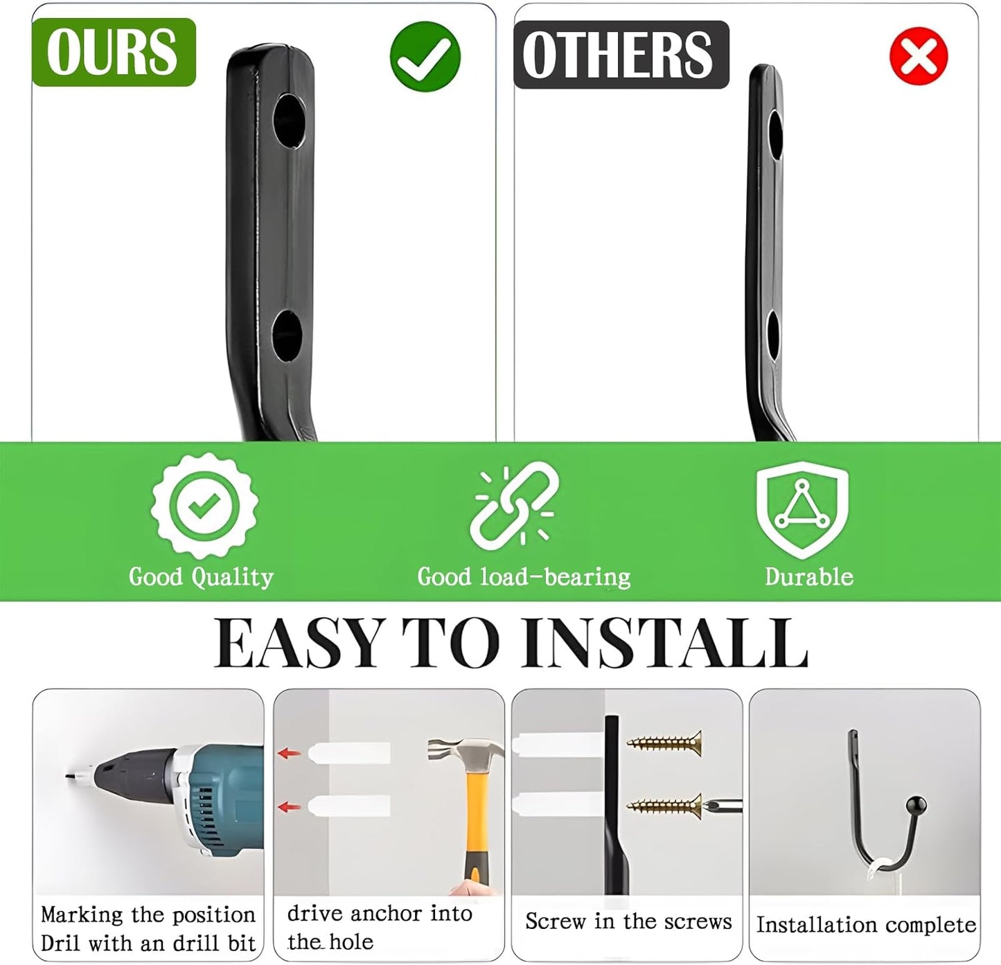 6 Pcs Curtain Holdbacks Curtain Tiebacks, U Shaped Curtain Hooks Wall Mount Window Curtain Holder (Black) V1259-DP01-A-2562