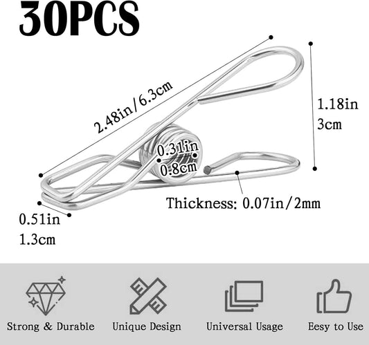 30 PCS Clothes Pins for Laundry Clips, 2.5 Inch Stainless Steel Clothespins for Outdoor, Clothes, Food V1259-DP01-A-2565