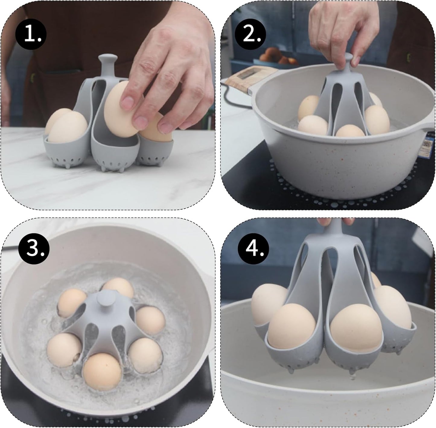 Silicone Egg Boiler Rack, Egg Poacher Egg Boiler Holder Holds 6 Eggs for Easy Cooking and Fridge Storage, V1259-DP01-A-2566