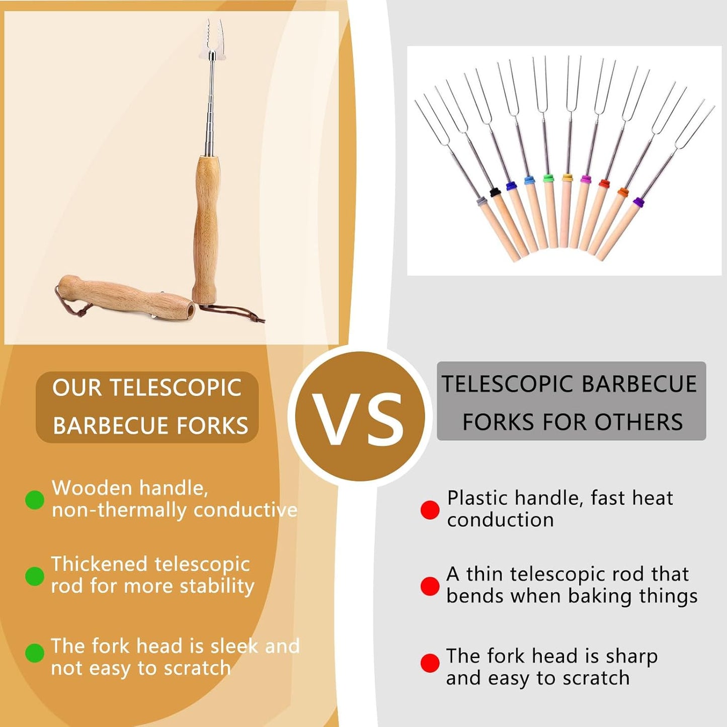 Marshmallow Roasting Sticks, 32 Inch Long Stainless Steel SmoresSticks Extendable Marshmallow Sticks Barbecue V1259-DP01-A-2573