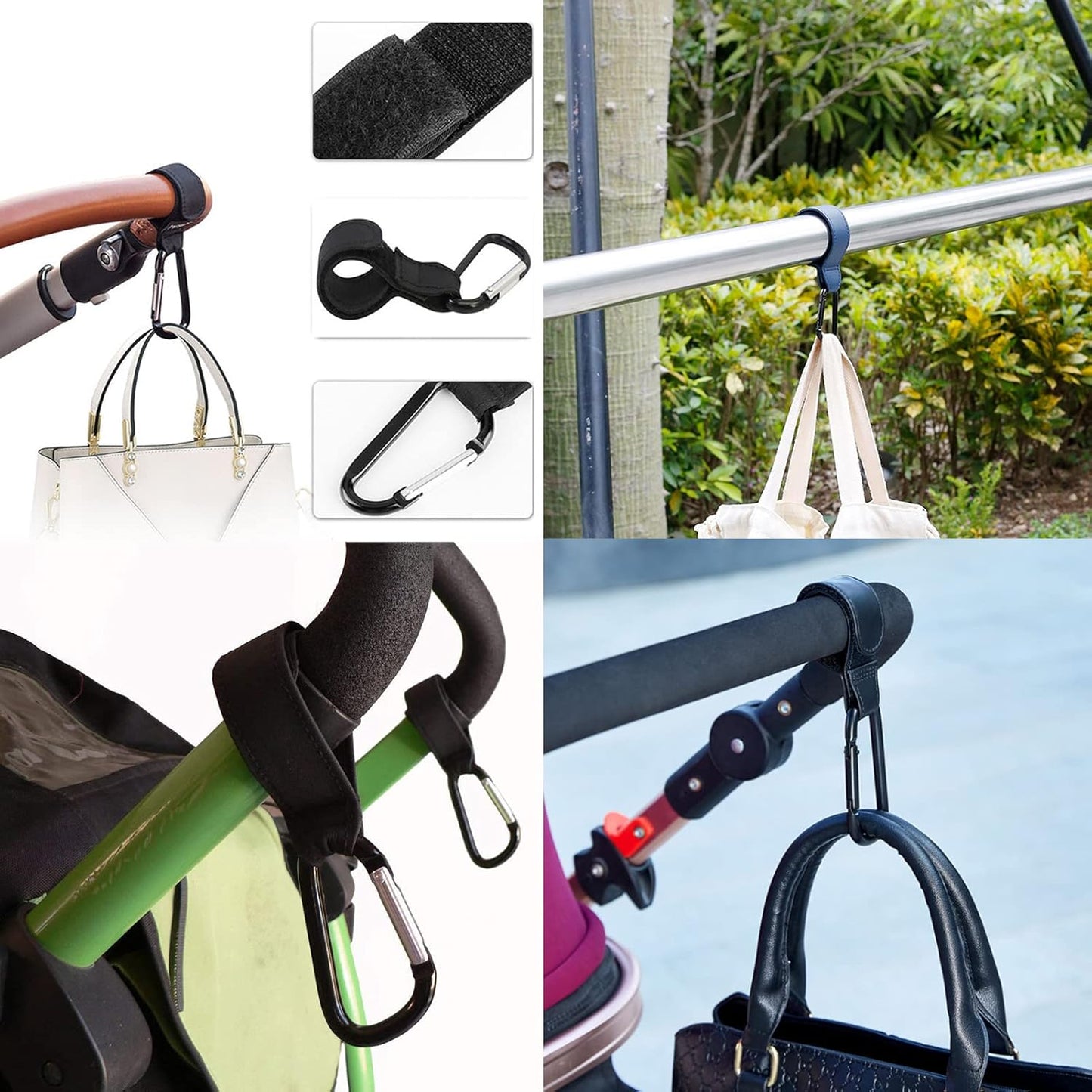 Baby Stroller Hooks, 2 PCS Leather Heavy Duty Mommy Hook with Adjustable Strap for Hanging Diaper Bag, V1259-DP01-A-2574