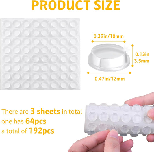 Cabinet Door Bumpers 192 Pcs Self Adhesive Sound Dampening Bumpers Pads, Clear Round Rubber Feet for Surface V1259-DP01-A-2577