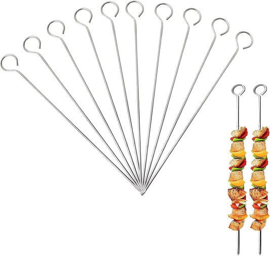 30 Pcs Kebab Skewers, 7.9 Inch Stainless Steel Barbeque Skewers with Ring-Tip Handle, Reusable BBQ Grilling V1259-DP01-A-2579