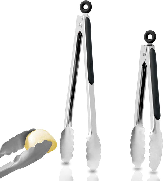 2 Pack Kitchen Tongs, 9" and 12" Stainless Steel Cooking Tongs, Non-Slip Heat Resistant Handle Heavy Duty V1259-DP01-A-2585