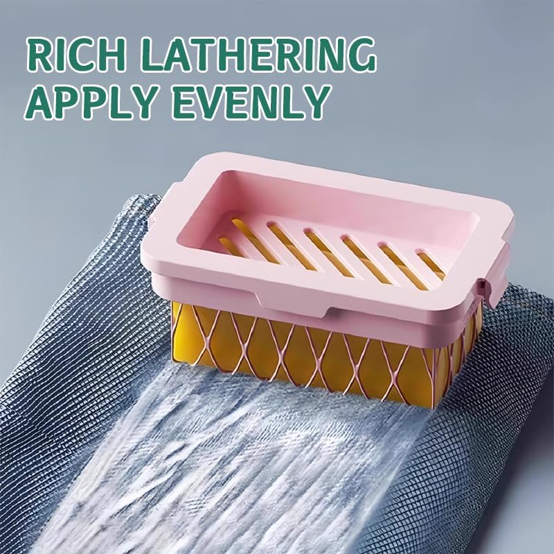 2 Pack Soap Holder Bar Soap Dish with Drain, Non-Slip Soap Box with Fixed Soap Net for Bathroom Gym (Pink, V1259-DP01-A-2586