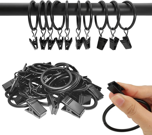 18 Pcs Curtain Rings with Clips, Drapes Rings 1.26 inch, Rustproof Metal Curtain Rings for Holding Curtains V1259-DP01-A-2589