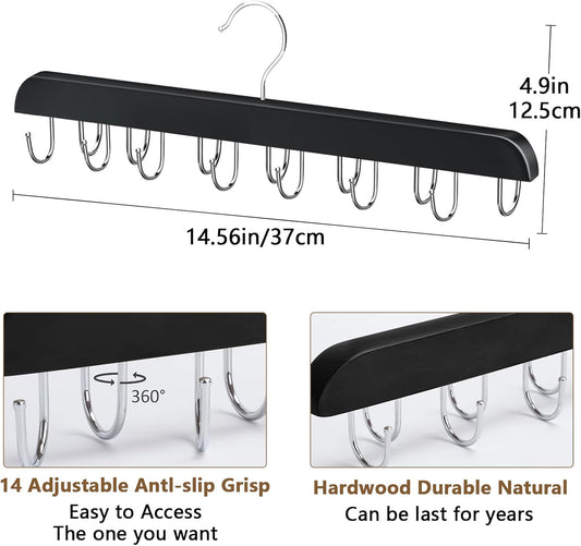 Belt Hanger Bra Hanger Tie Rack, Belt Organizer for Closet Accessories with 14 Hooks, Sturdy Wood for Closet V1259-DP01-A-2590