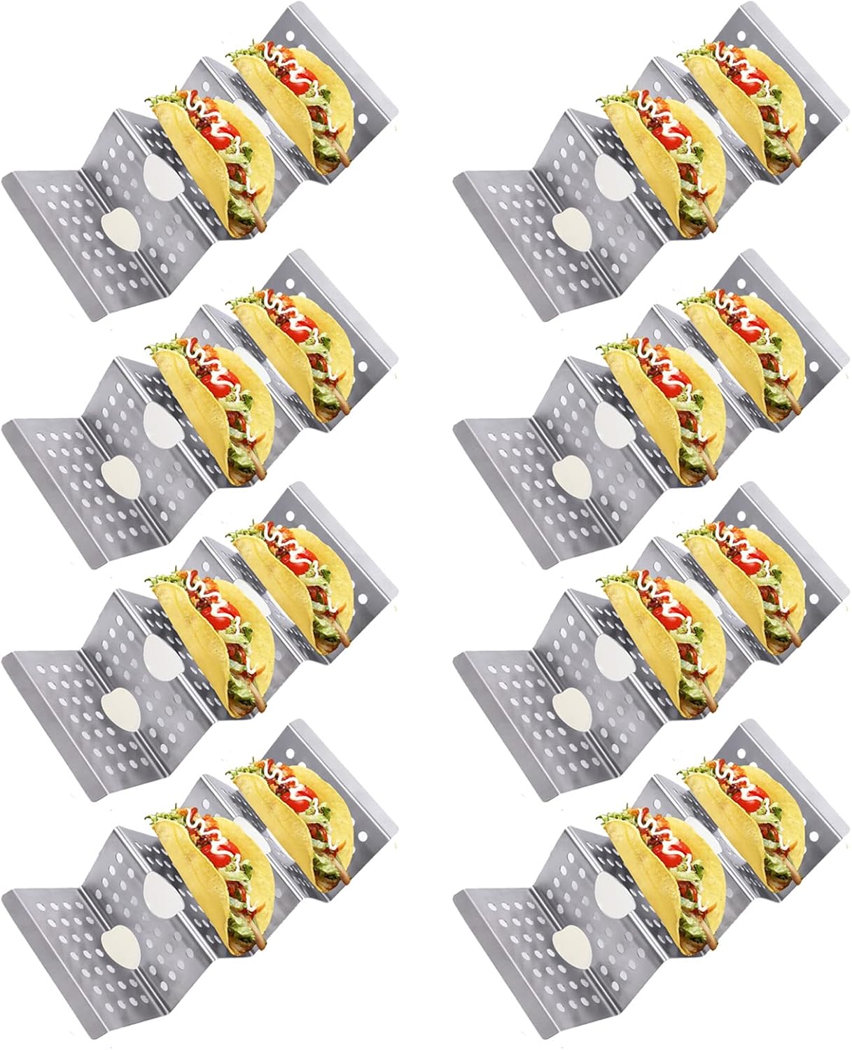 Taco Holders Taco Stand, 8 Packs Stainless Steel Taco Stand Rack Tray Hollow Corn Holders Can Hold 2 or 3 V1259-DP01-A-2595
