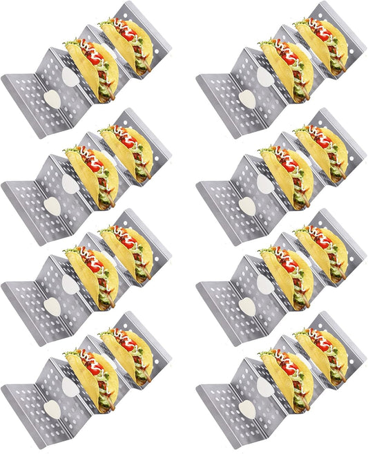 Taco Holders Taco Stand, 8 Packs Stainless Steel Taco Stand Rack Tray Hollow Corn Holders Can Hold 2 or 3 V1259-DP01-A-2595