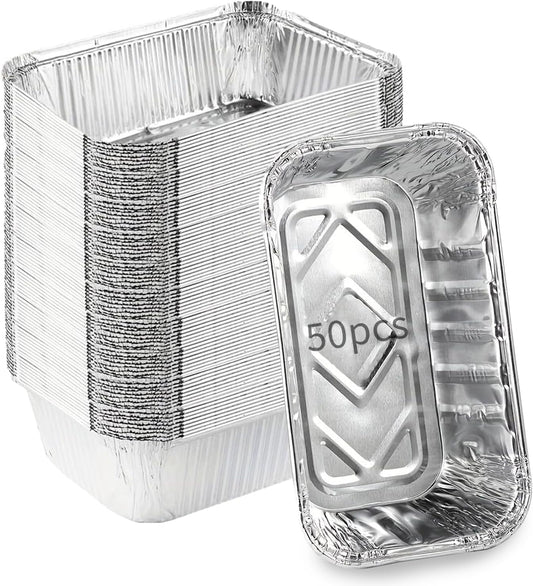 Aluminum Pans Drip Pans (50 Pack, 8"x3.7"), Disposable Tin Foil Pans Foil Food Containers, Grease Drip Pan V1259-DP01-A-2600