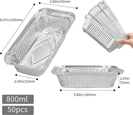 Aluminum Pans Drip Pans (50 Pack, 8"x3.7"), Disposable Tin Foil Pans Foil Food Containers, Grease Drip Pan V1259-DP01-A-2600